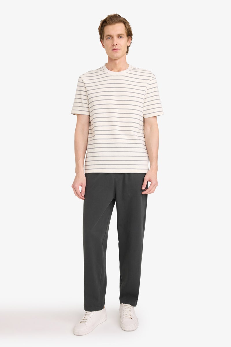 DeFacto Grey Man Crew Neck Striped Short Sleeve T-Shirt Casual - Image 2